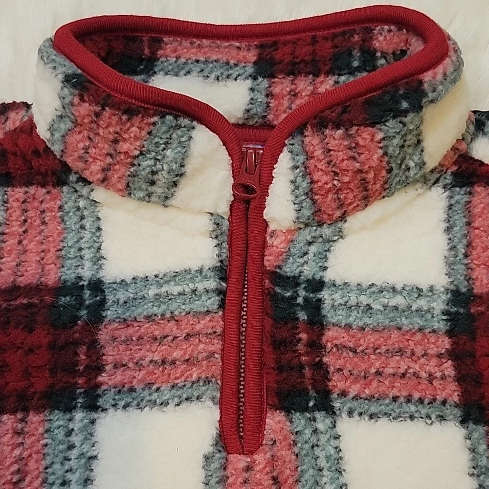Gymboree Girls Plaid Sherpa Peplum Pullover, Christmas Cabin Size 12